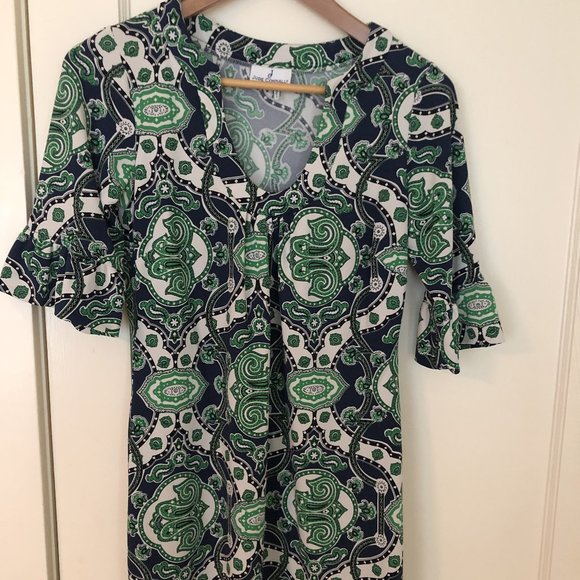 Jude Connally Nancy Blue/Green paisley dress sz S